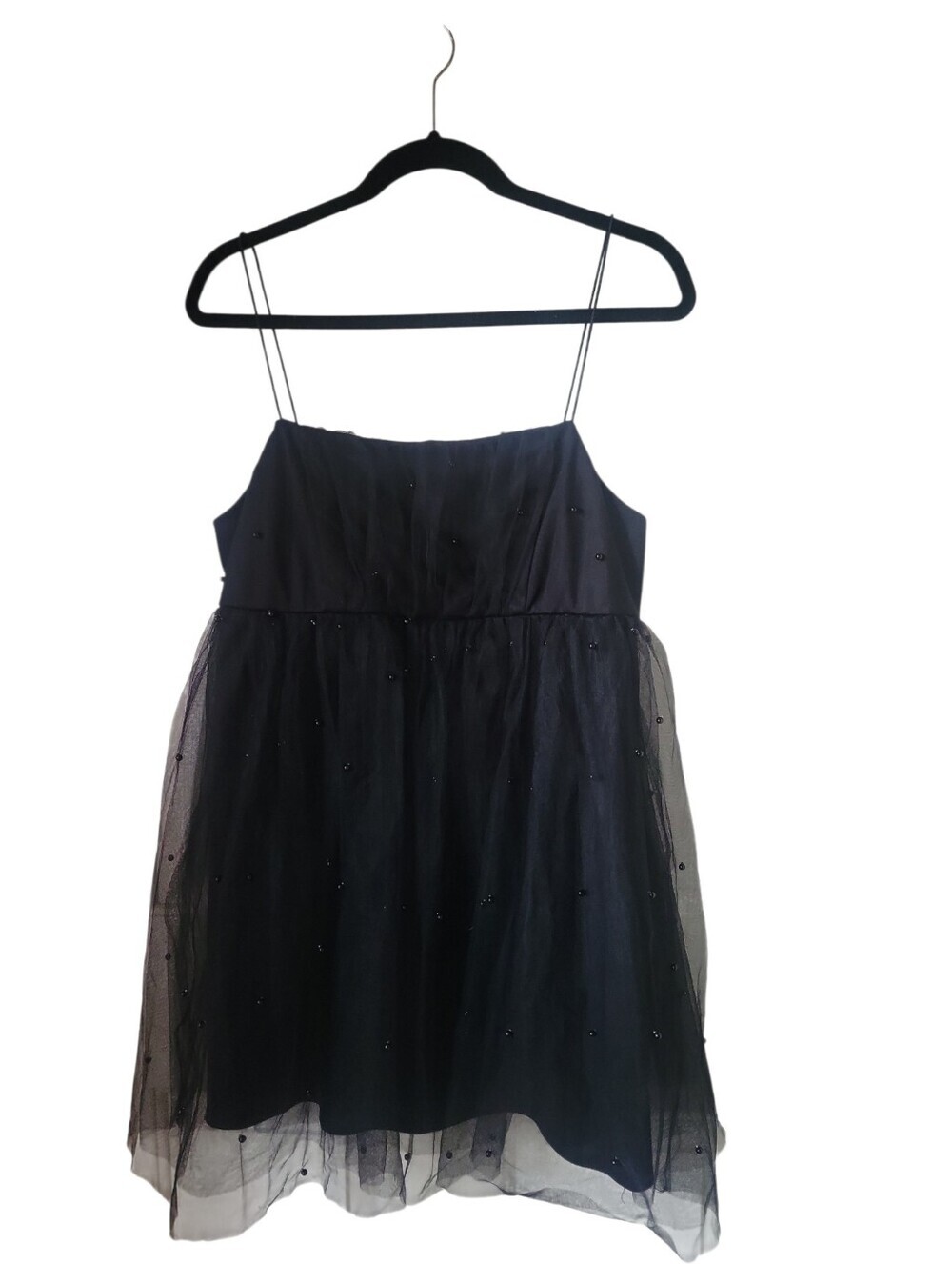 Trixxi Francesca's Black Beaded Tulle Overlay Adorn W/ Faux Pearls Mini Dress XL